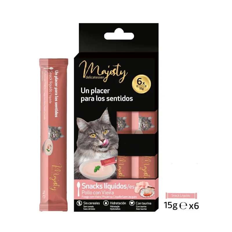Majesty Pollo y Vieira snack líquido para gatos Ordenar Ahora Mismo