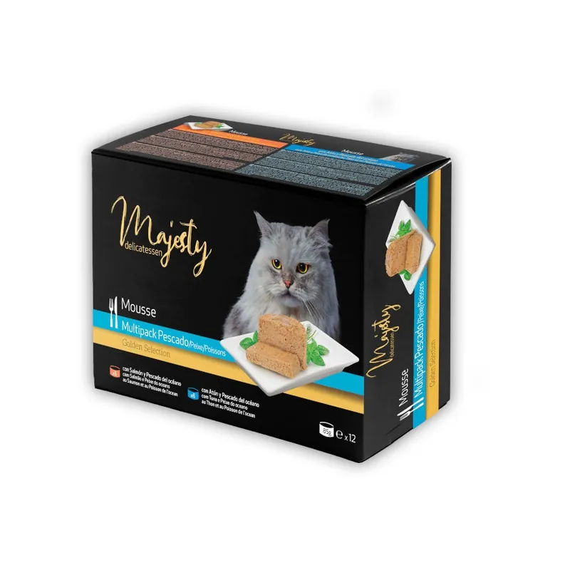 Popular Majesty Adult Mousse de Pescado lata para gatos- Pack