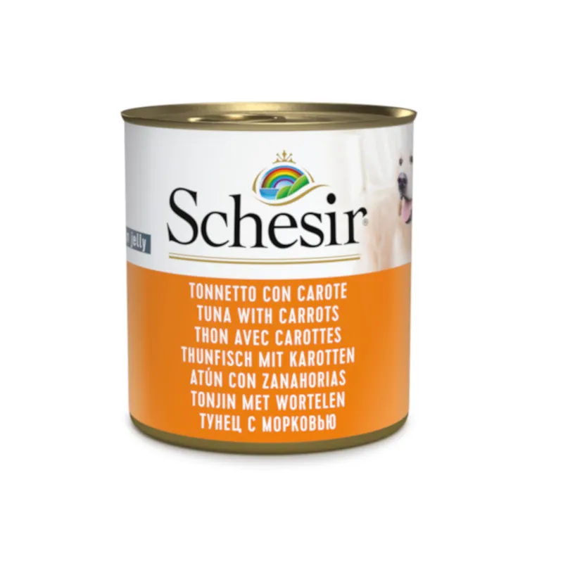 Novedad Schesir Adult atún con zanahorias lata para perros