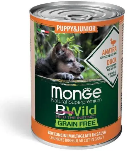Barato Pack 6 Monge Grain Free Puppy Trozos en Salsa Pato con Calabaza y Calabacín