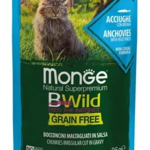 Pack 4 Monge Bwild Adult Grain Free Anchoas y Verduras para Gatos Adultos Entrega Rápida