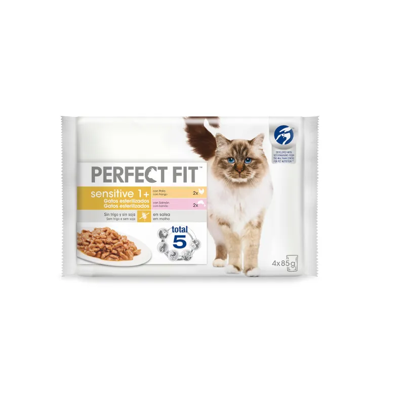 Directo De Fábrica Perfect Fit Adult Sensitive Sterelized Pollo y Salmón sobre en salsa para gatos