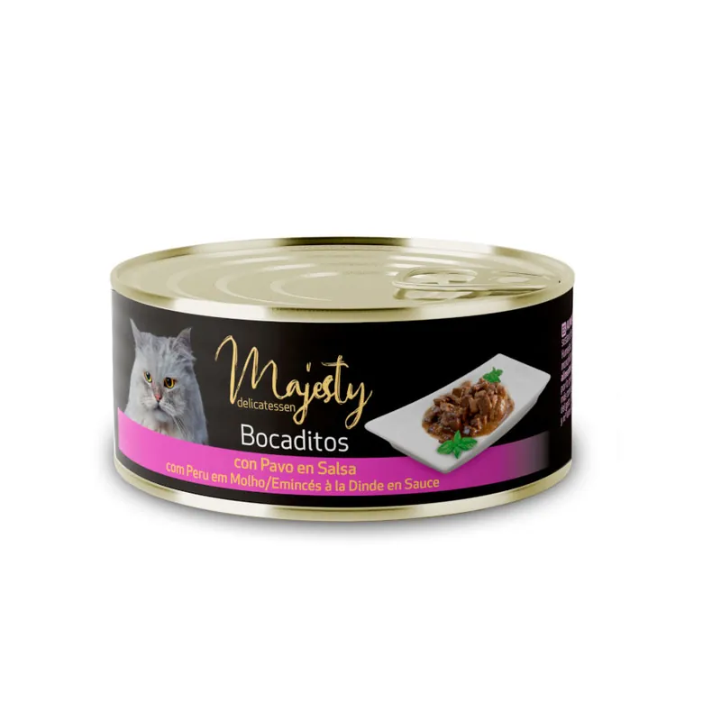 Económico Majesty Adult Bocaditos de Pavo en Salsa lata para gatos