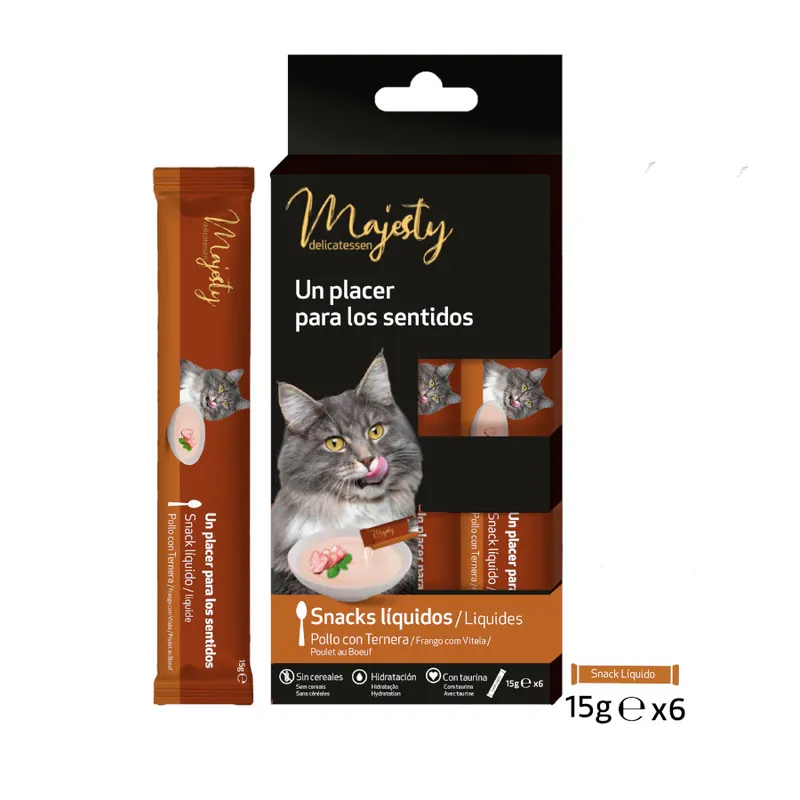 Mejor Precio Majesty Pollo con Ternera snack líquido para gatos