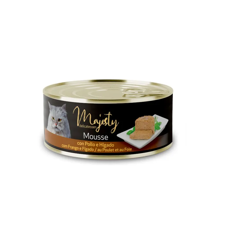 Marca Reconocida Majesty Adult Mousse de Pollo e Hígado lata para gatos