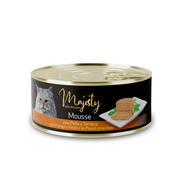 Majesty Adult Mousse de Pollo y Ternera lata para gatos Imprescindible (Must-Have)