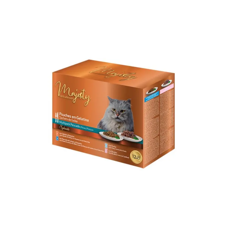 Precio Económico Majesty Multipack Sobres Gelatina Pescado para gatos