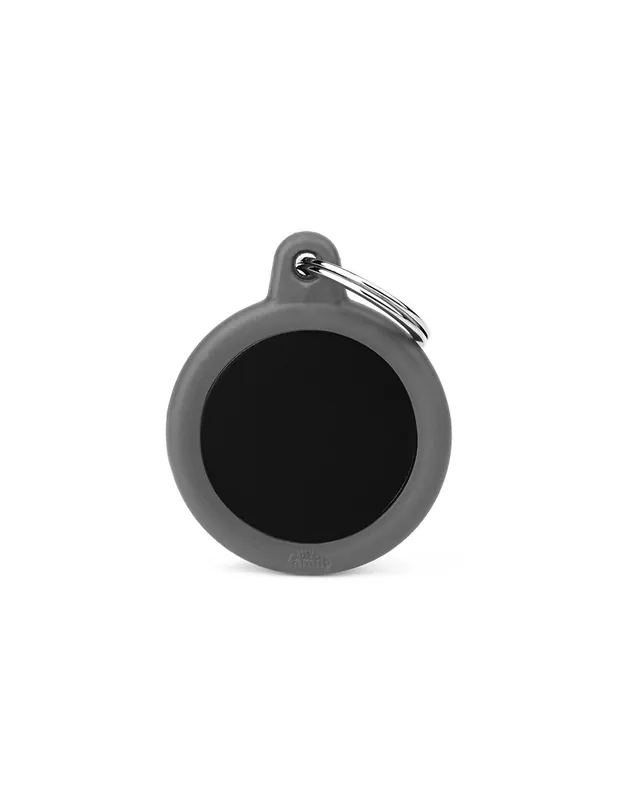 Placa MyFamily Hushtag Circulo Alumino Negro Goma Gris Disponible Ahora