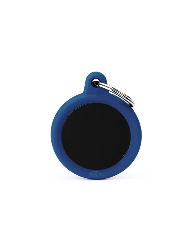 Barato Placa MyFamily Hushtag Circulo Alumino Negro Goma Azul Marino